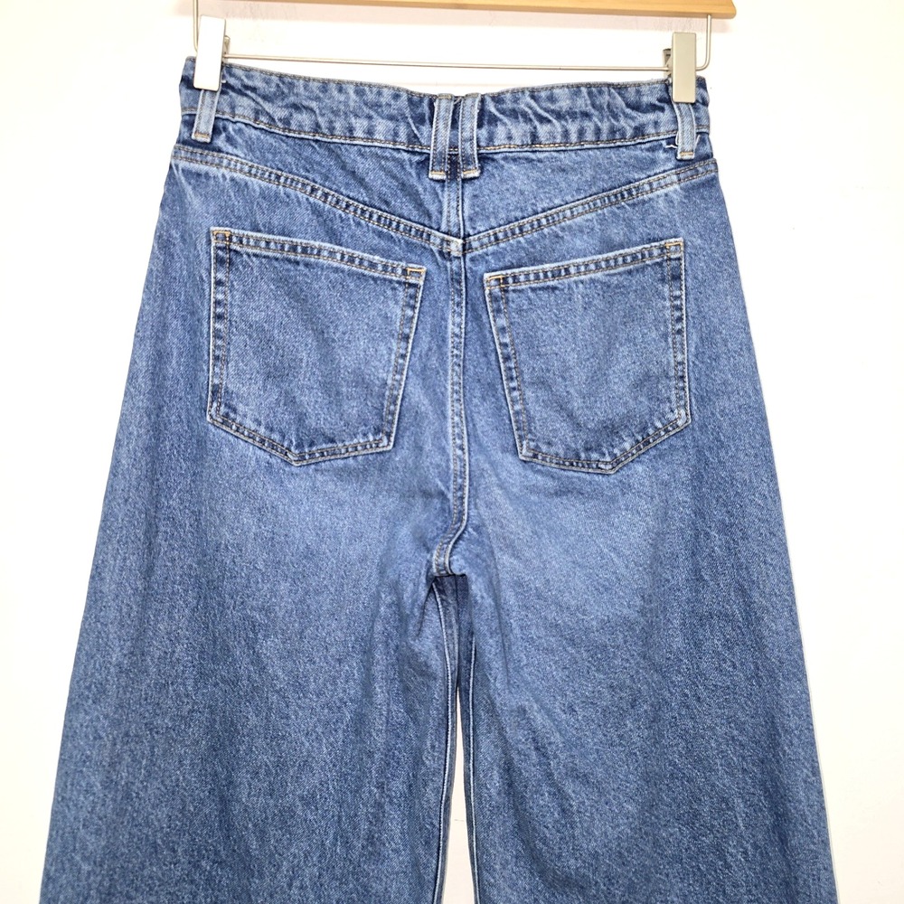 H&M High Rise Wide Leg Blue Denim Jeans Sz 6 Womens 5-Pocket 100% Cotton Boho - Picture 8 of 12